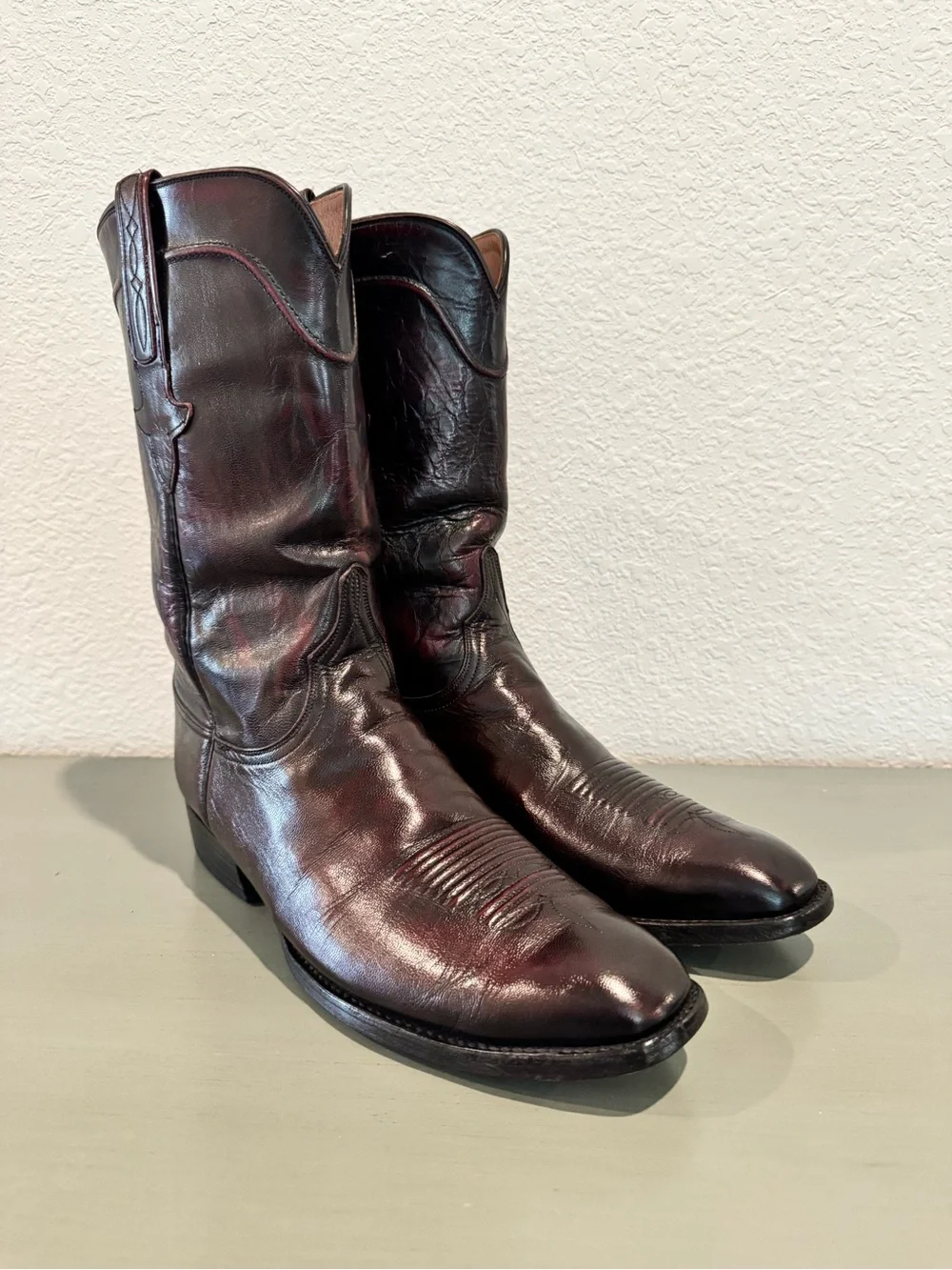 Lucchese Black Cherry Leather Western Boots Size 9.5 C